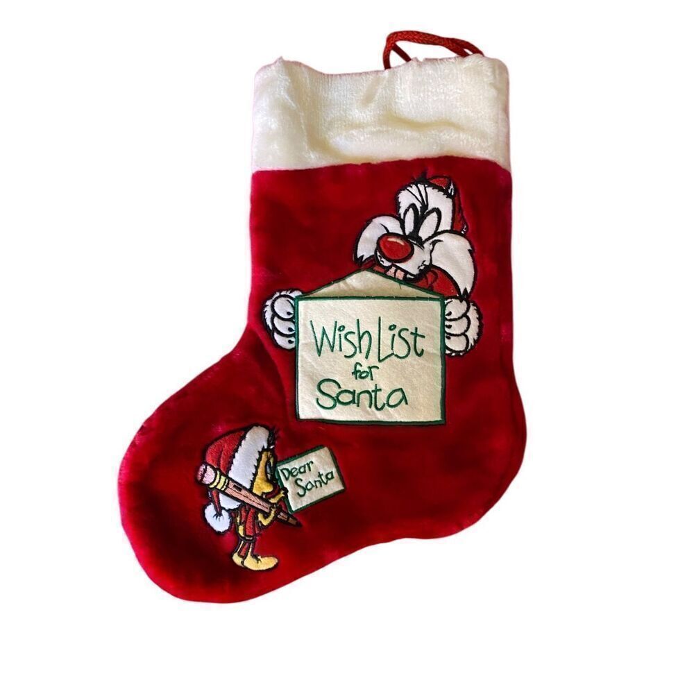 Warner Bros. vintage Looney Tunes Sylvester tweety red Christmas stocking 15 x 1